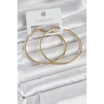 BUĞZ Gold Renk Pirinç Köşeli Kenar Halka 54 mm Kadın Küpe