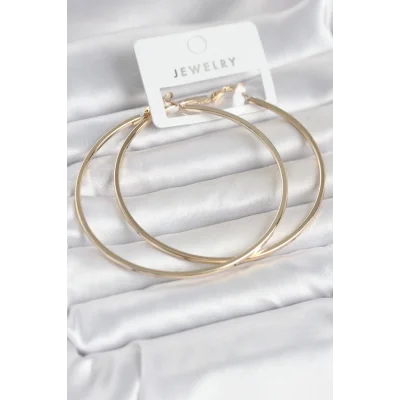 BUĞZ Gold Renk Pirinç Köşeli Kenar Halka 72 mm Kadın Küpe