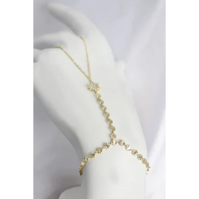 BUĞZ Gold Renk Pirinç Mavi Taş Detaylı Kutup Yıldızı Model Şahmeran