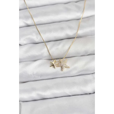 BUĞZ Gold Renk Pirinç Minimal Yıldız Model Kadın Kolye