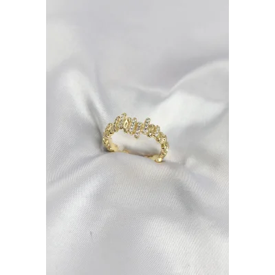 BUĞZ Gold Renk Pirinç Ritim Model Zirkon Taşlı Kadın Yüzük