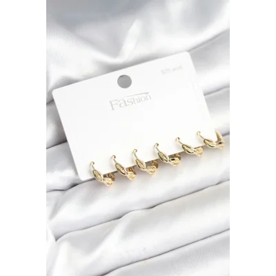 BUĞZ Gold Renk Pirinç Sarmal Model 925 Ayar Gümüş Çivili Kadın Küpe Seti