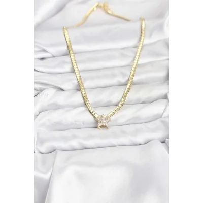 BUĞZ Gold Renk Pirinç Yıldız Zirkon Taşlı Kadın Kolye - Lisinya