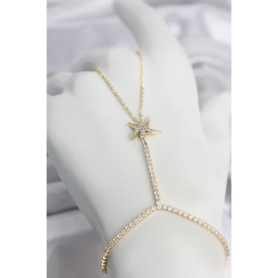 BUĞZ Gold Renk Pirinç Zirkon Taşlı Deniz Yıldızı Model Şahmeran
