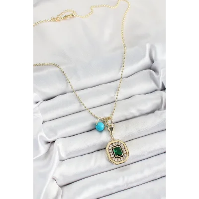 BUĞZ Gold Renk Pirinç Zirkon Taşlı Kadın Serenay Kolyesi - BUĞZ