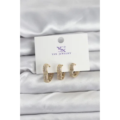 BUĞZ Gold Renk Pirinç Zirkon Taşlı Kalpli Kadın Küpe