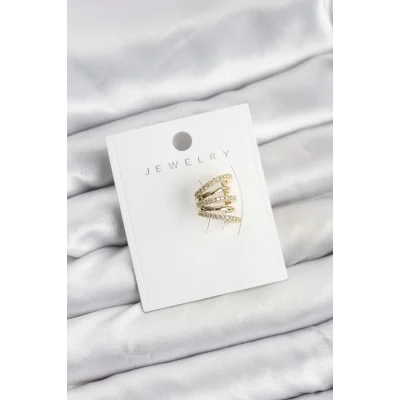 BUĞZ Gold Renk Pirinç Zirkon Taşlı Kıkırdak Earcuff Küpe