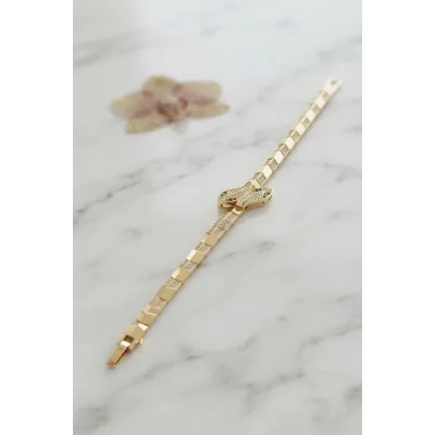 BUĞZ Gold Renk Pirinç Zirkon Taşlı Yılan Model Kadın Bileklik