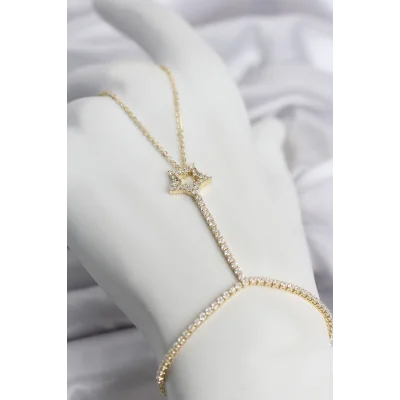 BUĞZ Gold Renk Pirinç Zirkon Taşlı Yıldız Model Şahmeran