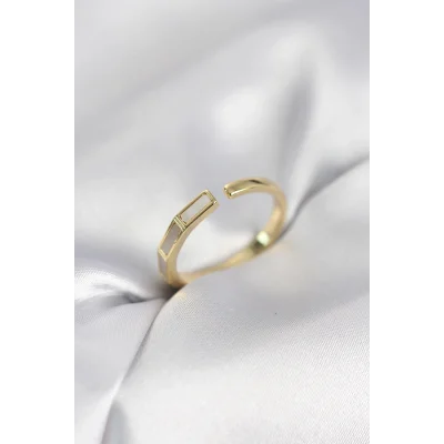 BUĞZ Gold Renk Sedefli Çubuk Model Kadın Yüzük