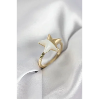 BUĞZ Gold Renk Sedefli Yıldız Model Kadın Yüzük
