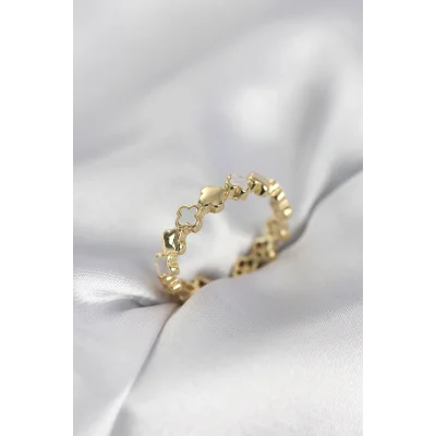 BUĞZ Gold Renk Sedefli Yonca Model Kadın Yüzük