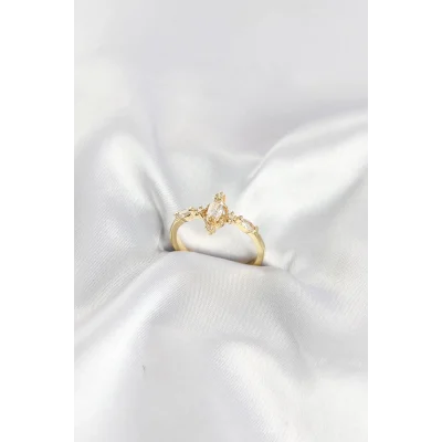 BUĞZ Gold Renk Vintage Model Zirkon Taşlı Yüzük