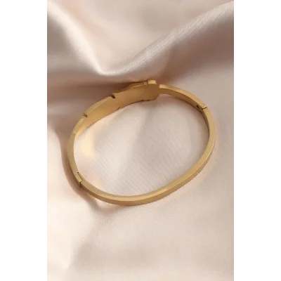 BUĞZ Gold Renk Yaprak Model Zirkon Taş Detay Kelepçe Kadın Bileklik - Lisinya