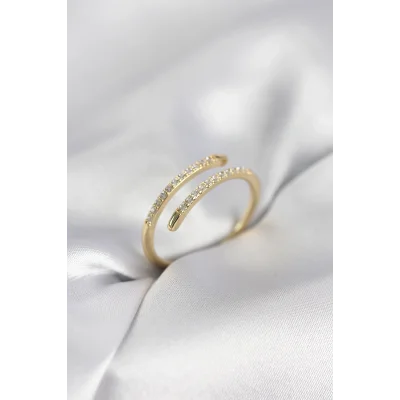BUĞZ Gold Renk Yılan Kuyruk Model Zirkon Taşlı Kadın Yüzük