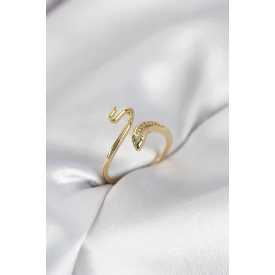 BUĞZ Gold Renk Yılan Model Zirkon Taşlı Kadın Yüzük