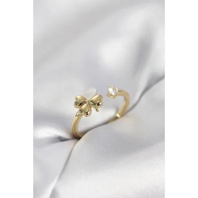 BUĞZ Gold Renk Yonca Model Sedefli Kadın Yüzük