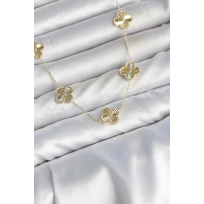 BUĞZ Gold Renk Yonca Model VIP Seri Kadın Kolye