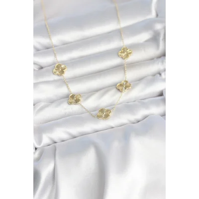 BUĞZ Gold Renk Yonca Model VIP Seri Kadın Kolye - BUĞZ