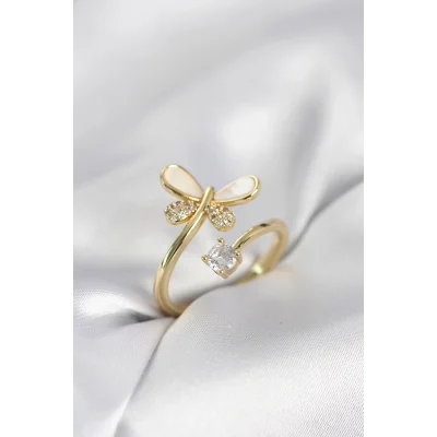 BUĞZ Gold Renk Yusufçuk Model Zirkon Taşlı Kadın Yüzük