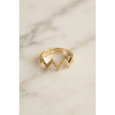 BUĞZ Gold Renk Zirkon Taşlı Ayarlanabilir Zikzak Yüzük