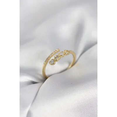 BUĞZ Gold Renk Zirkon Taşlı Minimal Kalp Model Kadın Yüzük