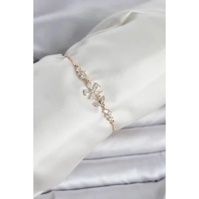 BUĞZ Gold Renk Zirkon Taşlı Papatya Model Asansörlü Kadın Bileklik