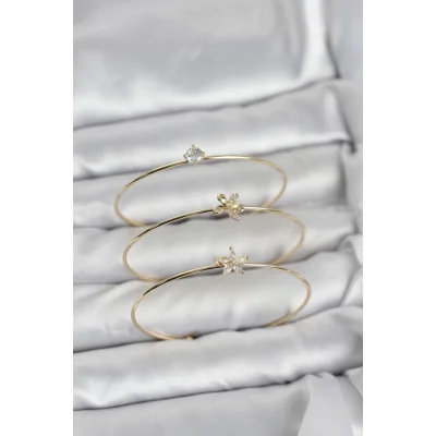 BUĞZ Gold Renk Zirkon Taşlı Pirinç 3lü Kadın Bileklik Kombini