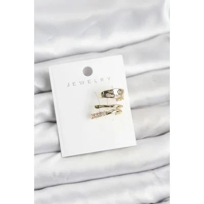 BUĞZ Gold Renk Zirkon Taşlı Pirinç Kıkırdak Küpe