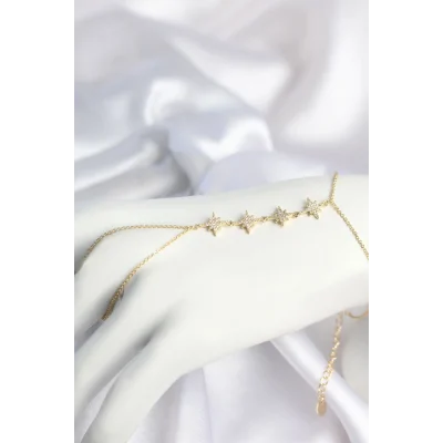 BUĞZ Gold Renk Zirkon Taşlı Sıralı Kutup Yıldızı Model Şahmeran