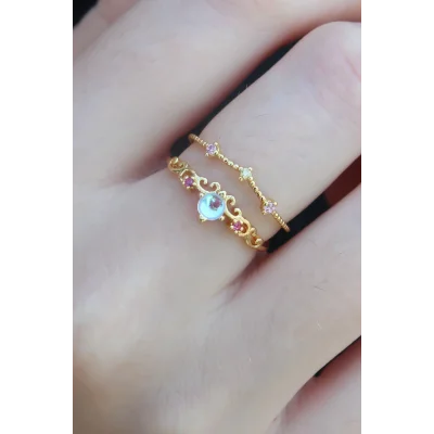 BUĞZ Gold Renk Zirkon Taşlı Taç Model Kadın Yüzük