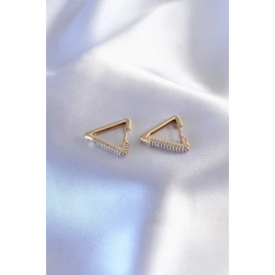 BUĞZ Gold Renk Zirkon Taşlı Üçgen Model Kadın Küpe