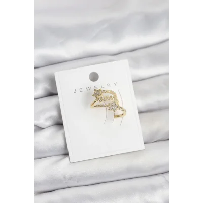 BUĞZ Gold Renk Zirkon Taşlı Yıldız Model Kıkırdak Earcuff Küpe