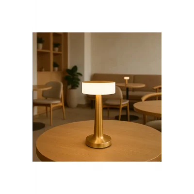 BUĞZ Gold Silindir Şarjlı Masa Lambası Modern Dekoratif LED Kablosuz Metal Abajur Modeli
