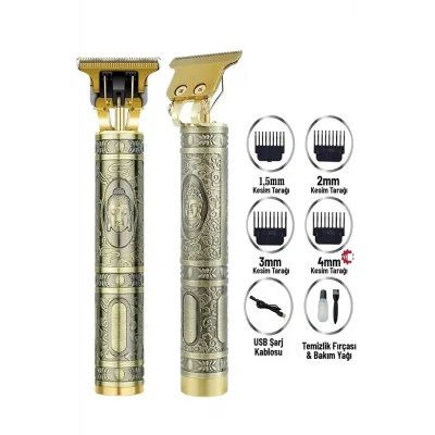 BUĞZ Gold Uçlu Vintage  Şarjlı Traş Makinesi Saç Sakal Ense Çizim Vucüt Kılı Tıraş Makinası