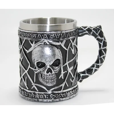BUĞZ Gotik Kurukafa 3D Kabartmalı Paslanmaz Çelik Kupa Bardak