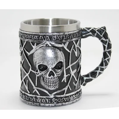 BUĞZ Gotik Kurukafa 3D Kabartmalı Paslanmaz Çelik Kupa Bardak