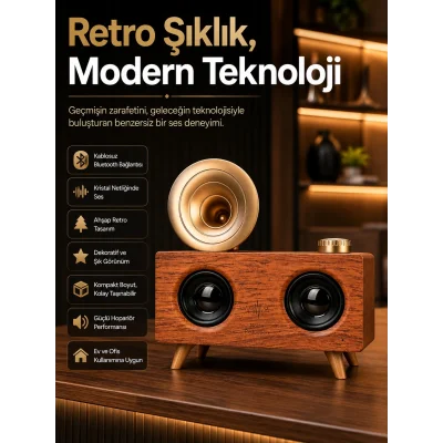 BUĞZ Gramafon Nostaljik Radyo Yüksek Ses Kalitesi USB TF Kart Aux