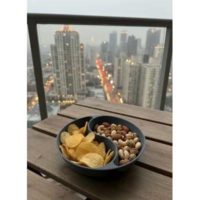 BUĞZ Gri Çerezlik Kase Seti Modern Bölmeli Sunum Tasarımı