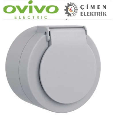  Gri Kapaklı Topraklı Priz Sıva Üstü