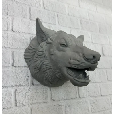 BUĞZ Gri Kurt Duvar Biblosu Güçlü Detaylı Dekoratif Tasarım 25x19 cm - Lisinya