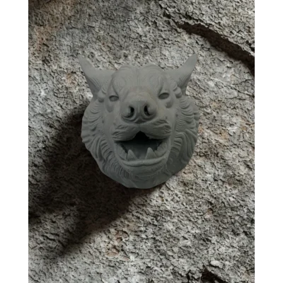 BUĞZ Gri Kurt Duvar Dekoru Asılabilir Dekoratif Heykel Tasarım