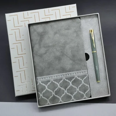 BUĞZ Gri Renk Defter Ve Metal Roller Kalem Seti