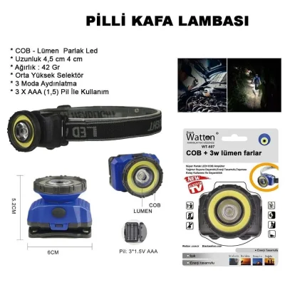 BUĞZ Güçlü Pilli Kafa Lambası Wt-607