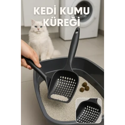 BUĞZ Güçlü ve Kalın Yapılı Kedi Kumu Küreği – Küçük Delikli, Kırılmaz, Tüm Kedi Tuvaletleriyle Uyumlu