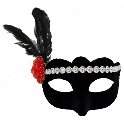 BUĞZ Gümüş Dantelli Kırmızı Gül Tasarımlı Parti Maskesi