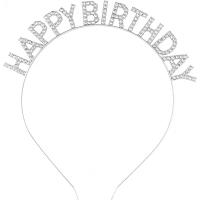 BUĞZ Gümüş Kristal Taşlı Happy Birthday Doğum Günü Tacı İthal Ürün A Kalite 17x16 Cm