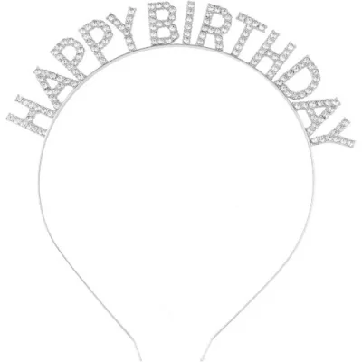  Gümüş Kristal Taşlı Happy Birthday Tacı