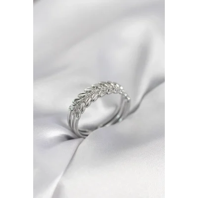 BUĞZ Gümüş Renk Başak Model Zirkon Taşlı Kadın Yüzük