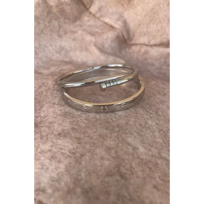 BUĞZ Gümüş Renk Çivi Kombin Bileklik Seti 2 Adet